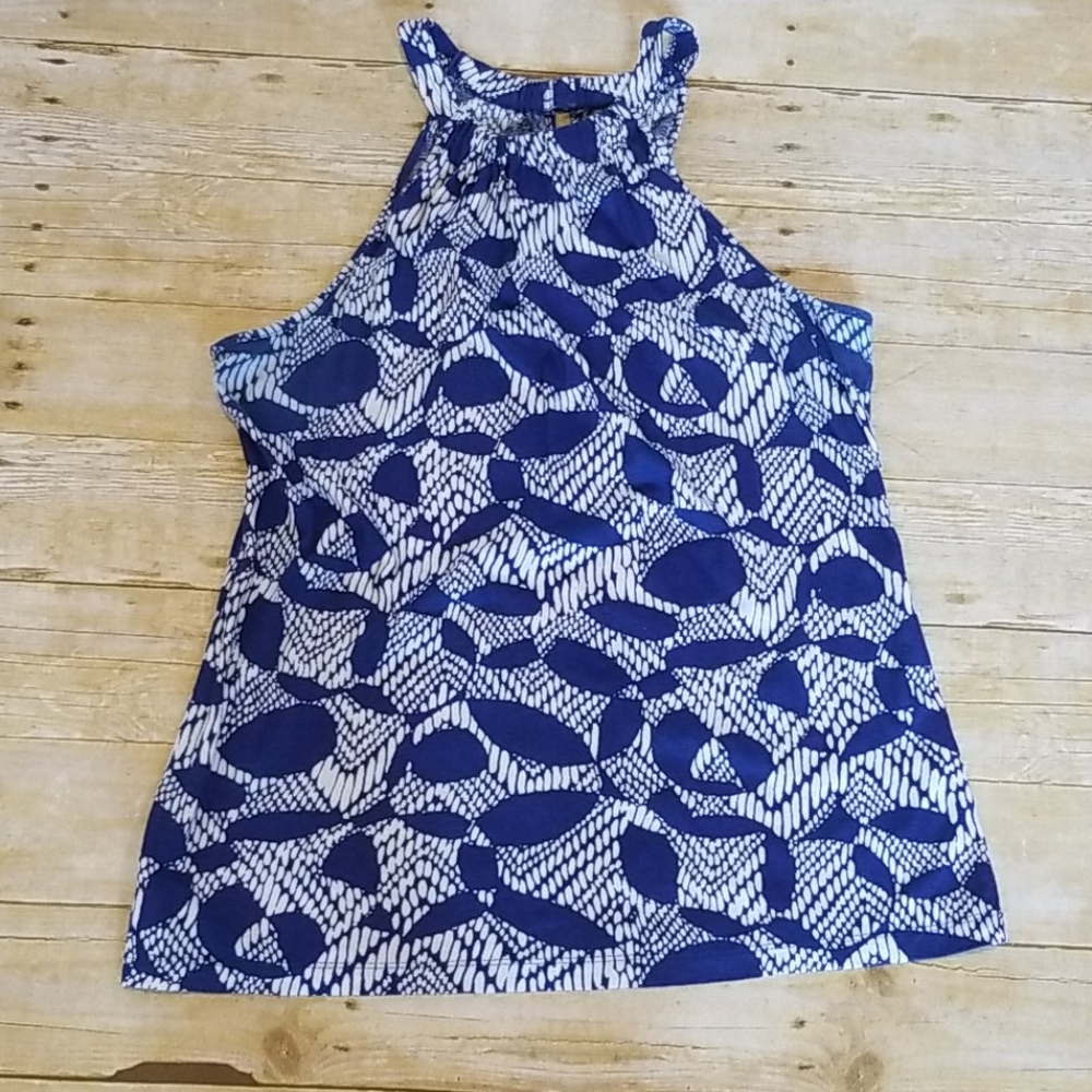 Ladies Blue and White Print Tank